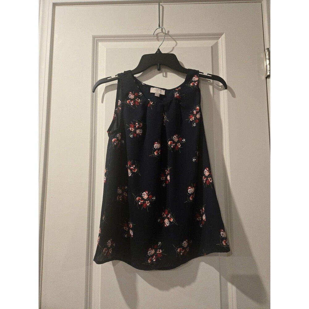 Loft Navy Floral Tank Top Blouse size XSP